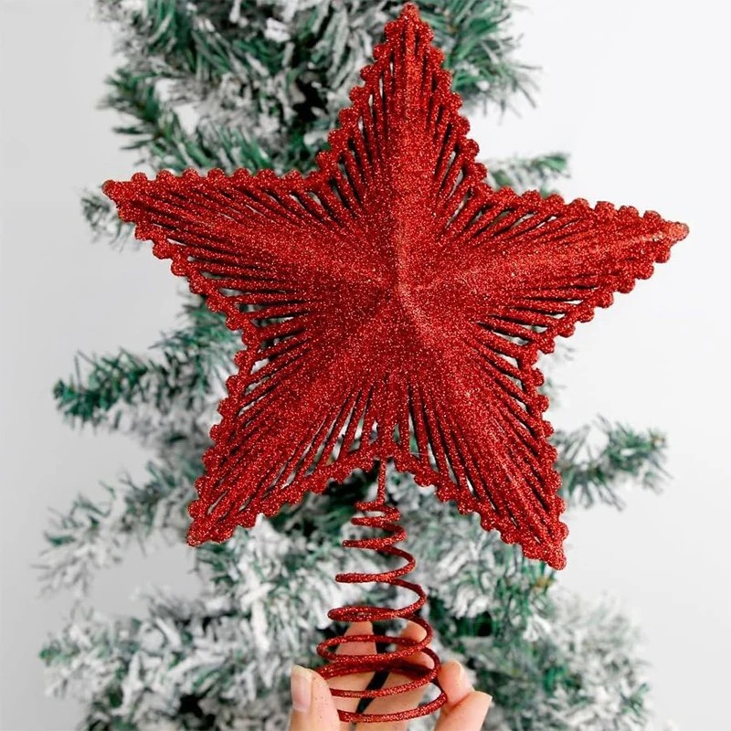 Star Tree Topper - 25 センチメートルレッドグリッタークリスマスツリートッパーアイアンスタークリスマス装飾ホームクリスマスツリーの装飾品ナヴィダード新年 2025 ナタールノエル