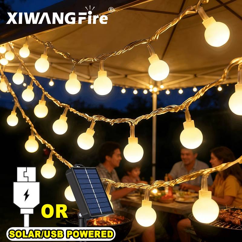 Christmas Lights Outdoor - 3-10M ソーラー/USB/バッテリー式ストリングライト、フェアリーグローブボールLED、防水屋外用、クリスマス、結婚式、庭、キャンプ、テントの装飾に