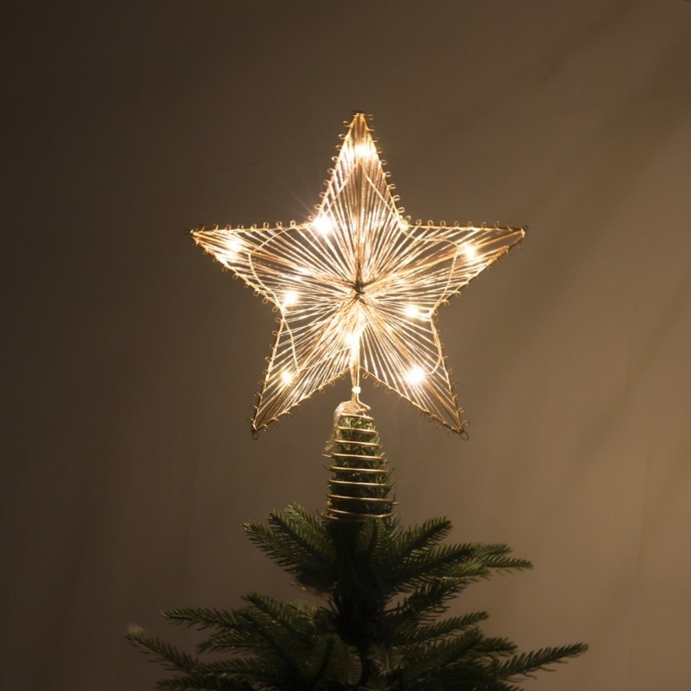 Star Tree Topper - 3Dグリッタースタークリスマスツリートッパー鉄製中空雪片クリスマスツリーオーナメントパーティーデコレーションライトアップグローイングツリートッパー