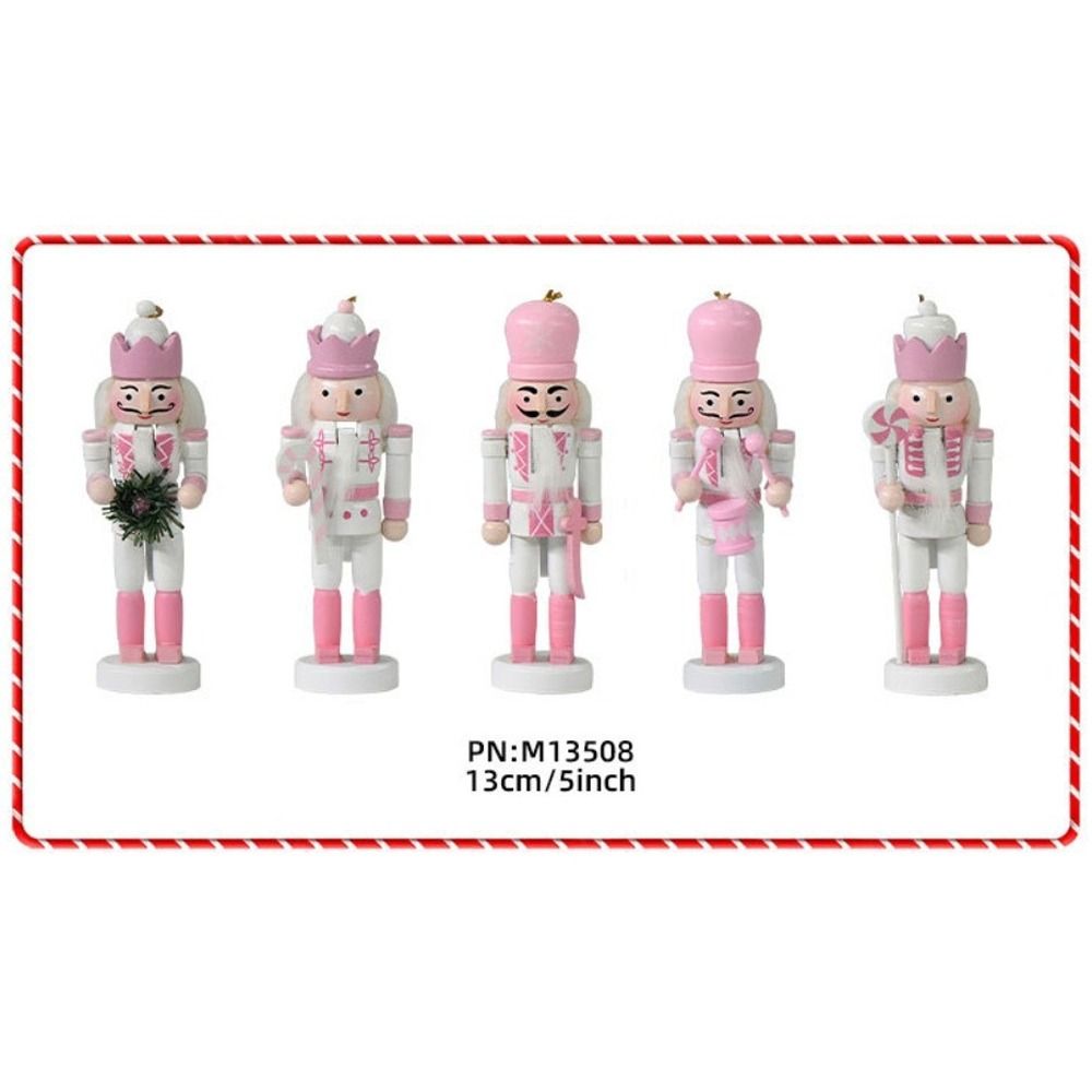 Nutcracker Figurine - 5個入り マカロンパウダー クリスマス ナッツクラッカー ヴィンテージ塗装兵士 13CM