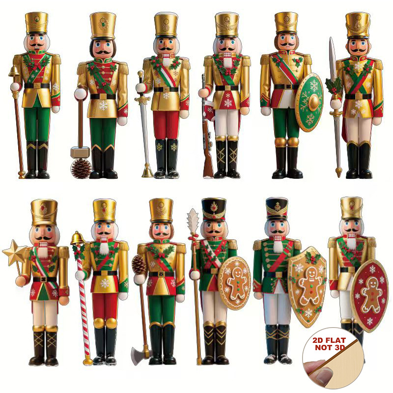 Nutcracker Figurine - 2Dフラット木製くるみ割り人形クリスマスオーナメント12個、ヴィンテージ風人形兵士フィギュアクリスマスツリー吊り下げ飾り