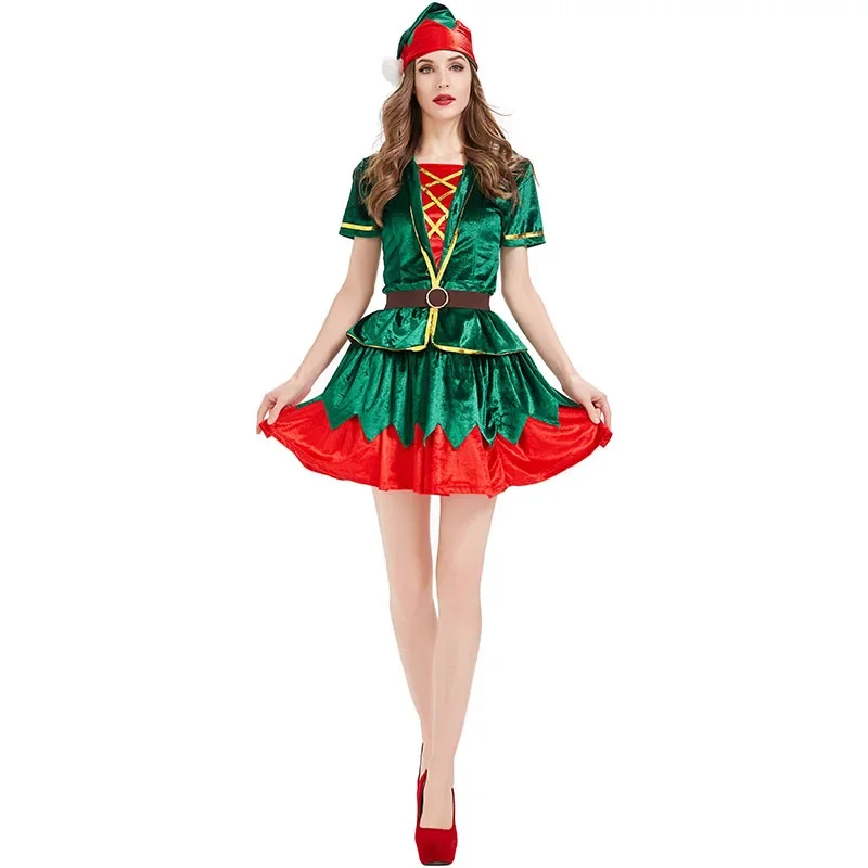 Elf Costume Christmas - 女性クリスマスグリーンエルフコスチュームサンタクロースクリスマスクリスマスツリーピエロファンシードレス