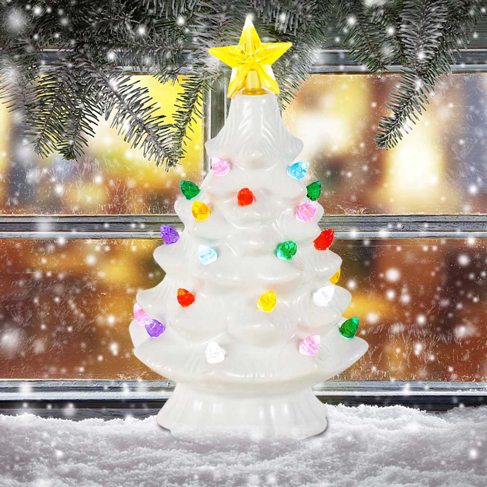 Star Tree Topper - 陶磁器のクリスマスの村の装飾、木はトッパー、星の色とりどりのライト、装飾的な雰囲気、センターピース、テーブルディスプレイ、7インチ