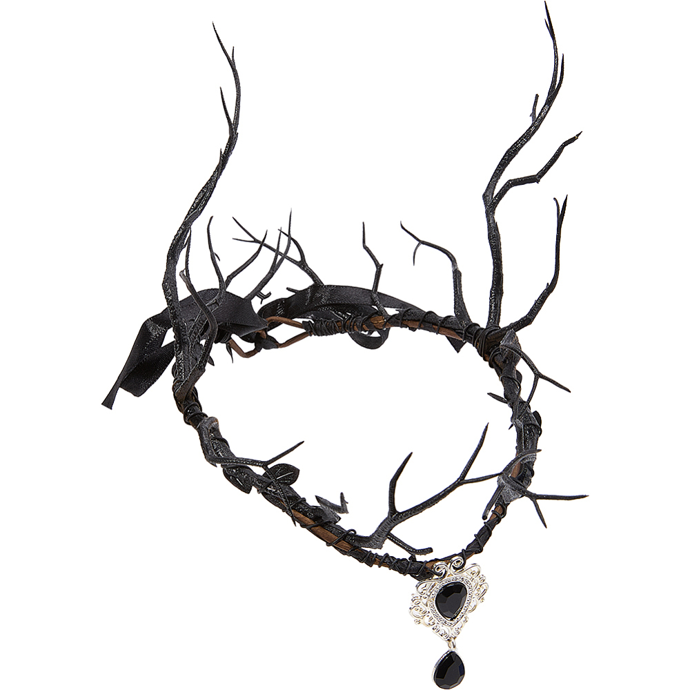 Reindeer Antlers Headband - ブラックフェアリーヘッドピース ダークレインディア ウッドランドアントラーエルフ ドロップ付き ゴシックフォレストコスチューム ヘッドバンド