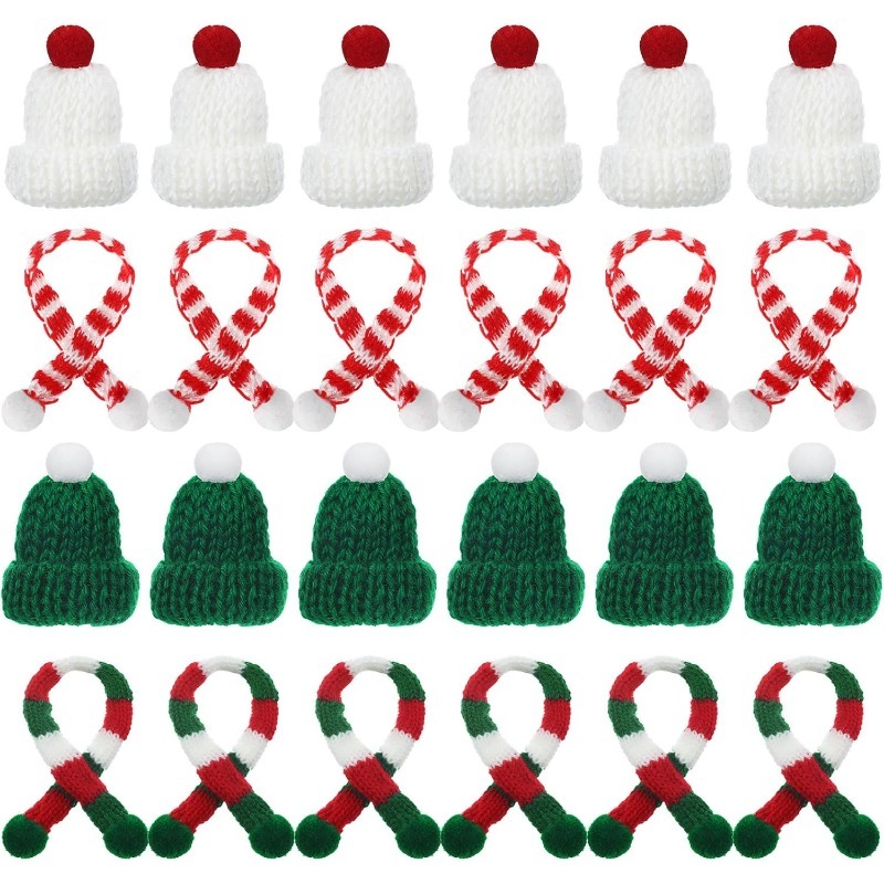 Santa Hat Plush - 5/10 個クリスマス装飾ミニニット帽子スカーフクリスマスニット装飾冬人形衣類アクセサリー DIY ギフト装飾