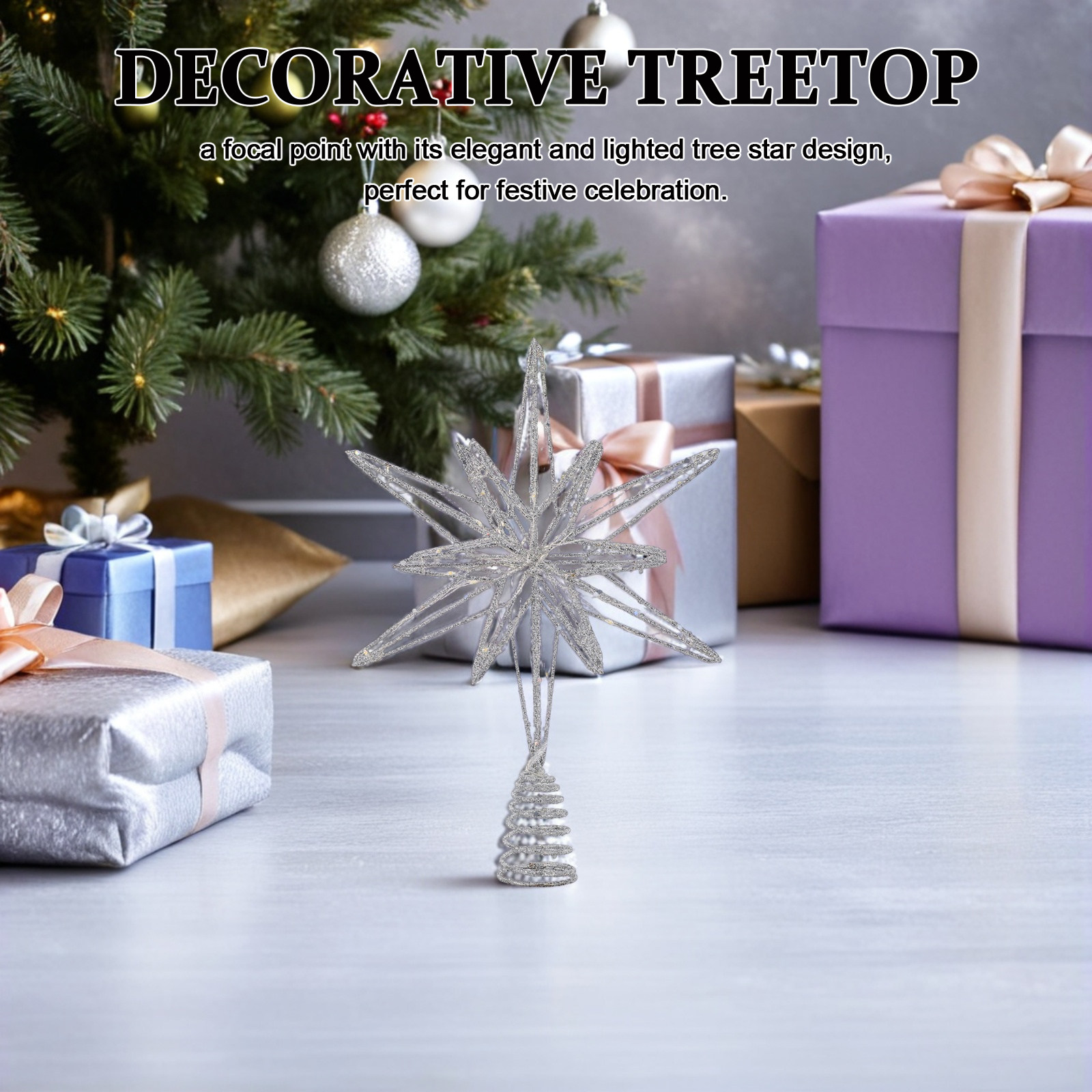 Star Tree Topper - クリスマスツリー スタートッパー メタルワイヤー 30個のLEDライト付き 安全なスプリングベース付き 素朴な農家風