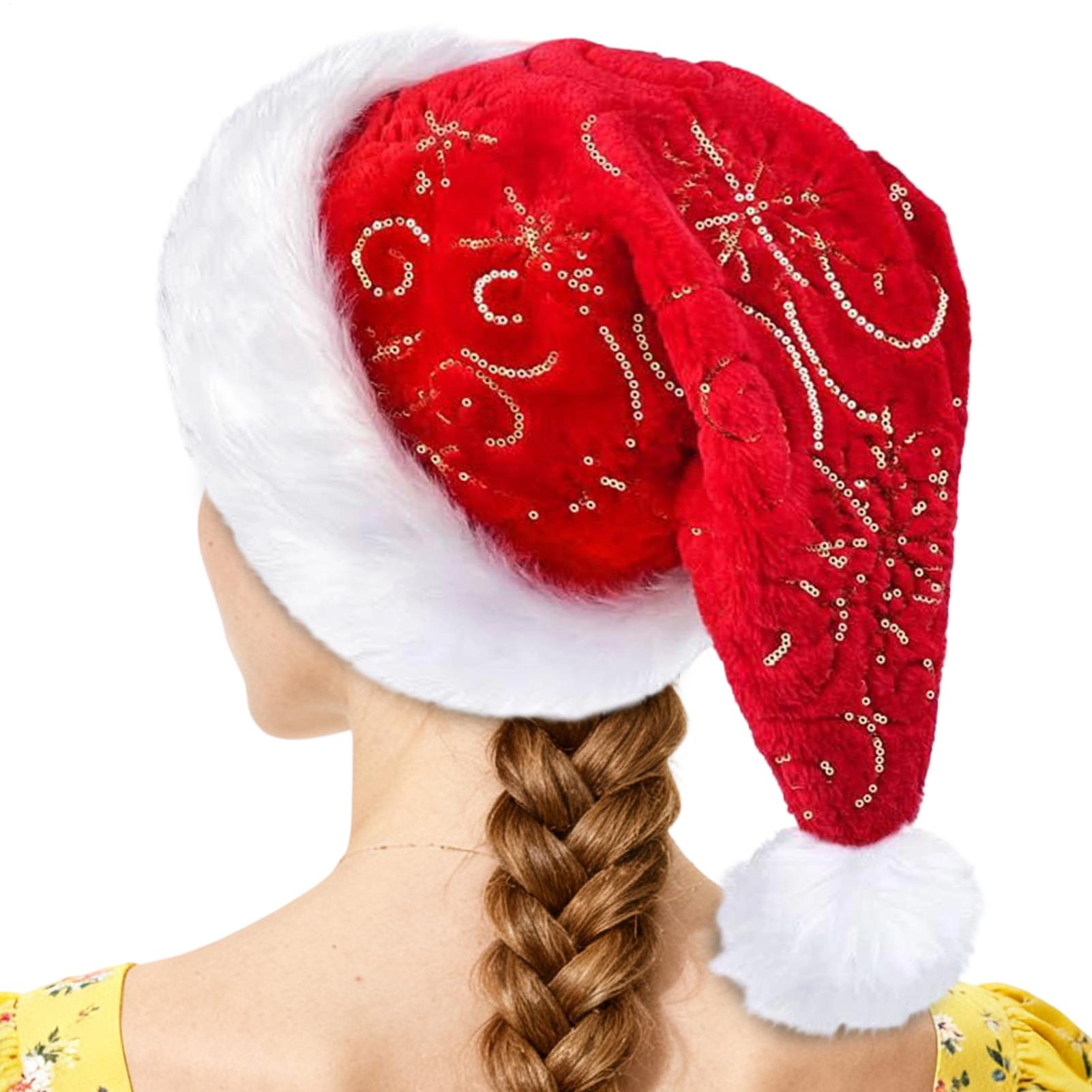 Santa Hat Plush - 豪華なクリスマス帽子ポータブル冬再利用可能な帽子サンタクロースの帽子旅行休日パーティー家族の集まり用
