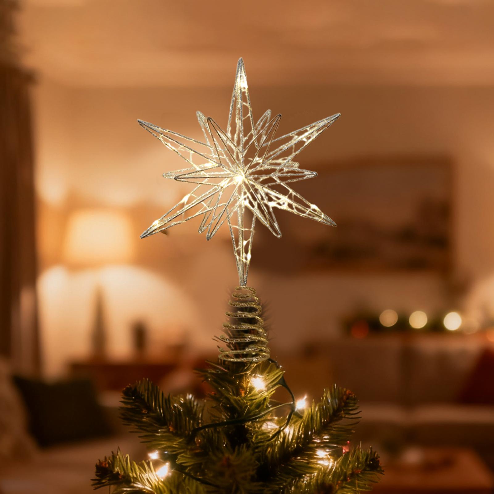 Star Tree Topper - クリスマスツリートッパー お祝いのツリートップデコレーション ライト付きグリッタークリスマスツリートップスター 新年 オフィス 屋内