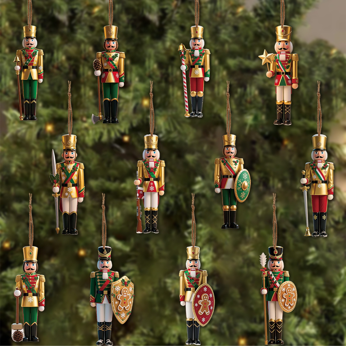 Nutcracker Figurine - 12 個 2D フラット木製クリスマスくるみ割り人形兵士オーナメントクリスマスツリーハンギングペンダントナヴィダードクリスマス装飾 2026 新年ギフト