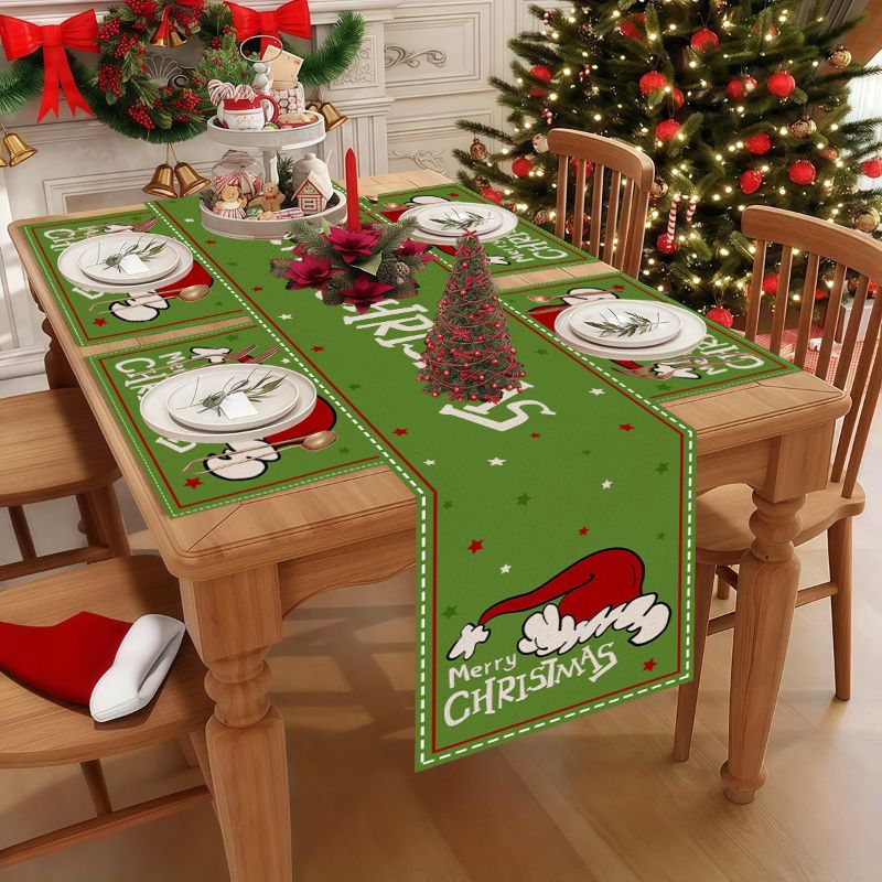 Christmas Table Runner - VIKAMA かわいい漫画クリスマステーブルランナープレースマットセット防水滑り止めキッチンレストランテーブルマット