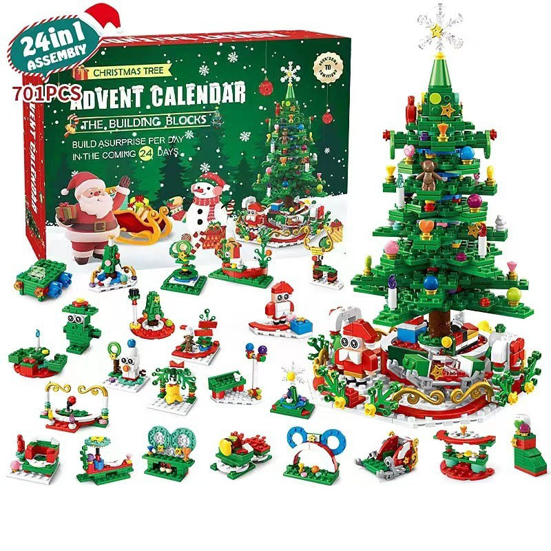 Advent Calendar Gift - ホットクリスマスシリーズアドベントカレンダーギフトボックス24日間カウントダウンカレンダーボックスクリスマスツリーブリックモデル新年クリスマスギフト