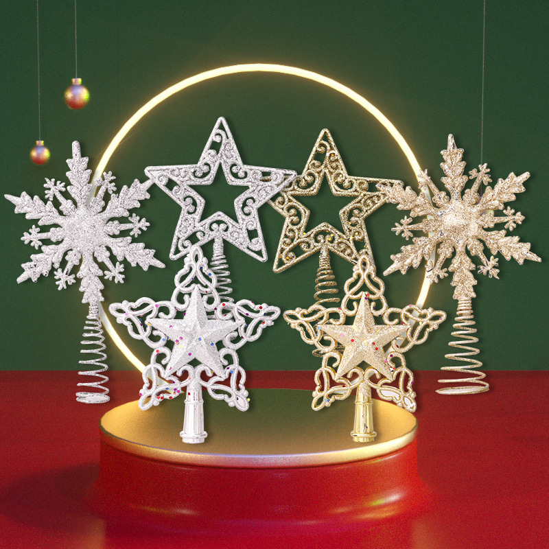 Star Tree Topper - きらびやかなクリスマスツリーの装飾トッパー、星の中空の雪片、家のためのクリスマスの装飾、新年、2025