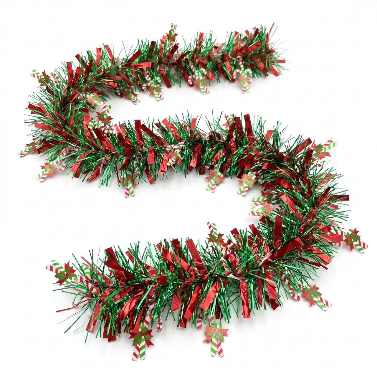 Tinsel Garland Decoration - 2M クリスマスティンセルガーランド 虹色の赤緑メタリックティンセルツイストガーランド グリッター付き クリスマスツリー飾り付けパーティー用