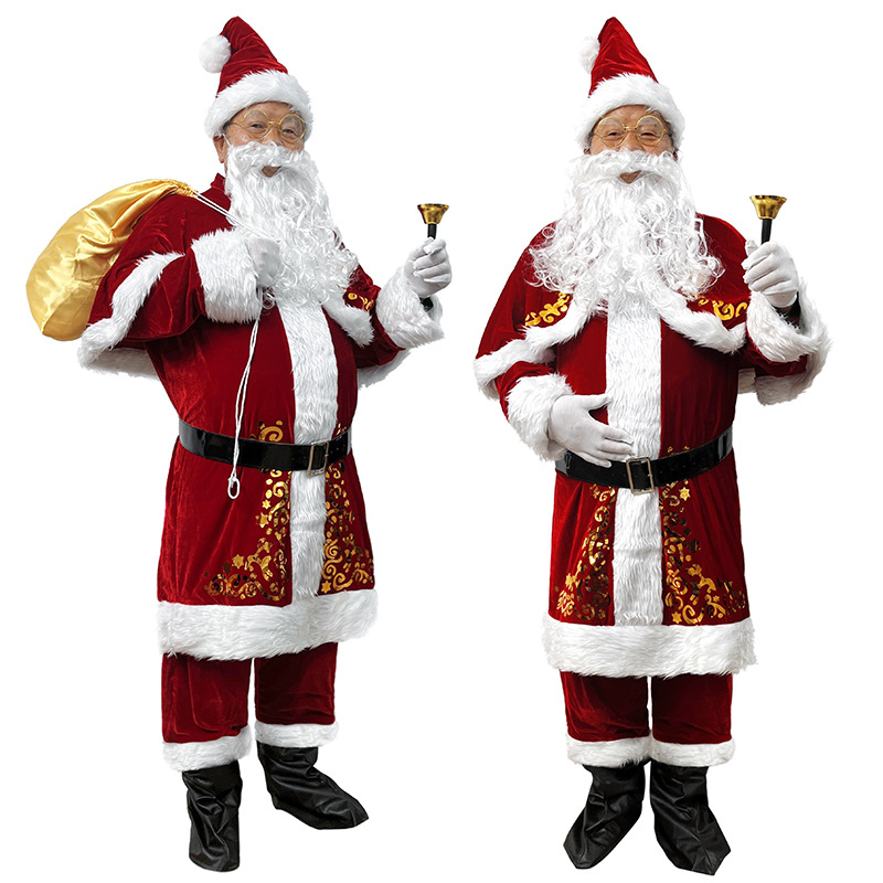Elf Costume Christmas - サンタクロースコスチューム 大人男性 クリスマス衣装 ひげ 帽子セット ステージ