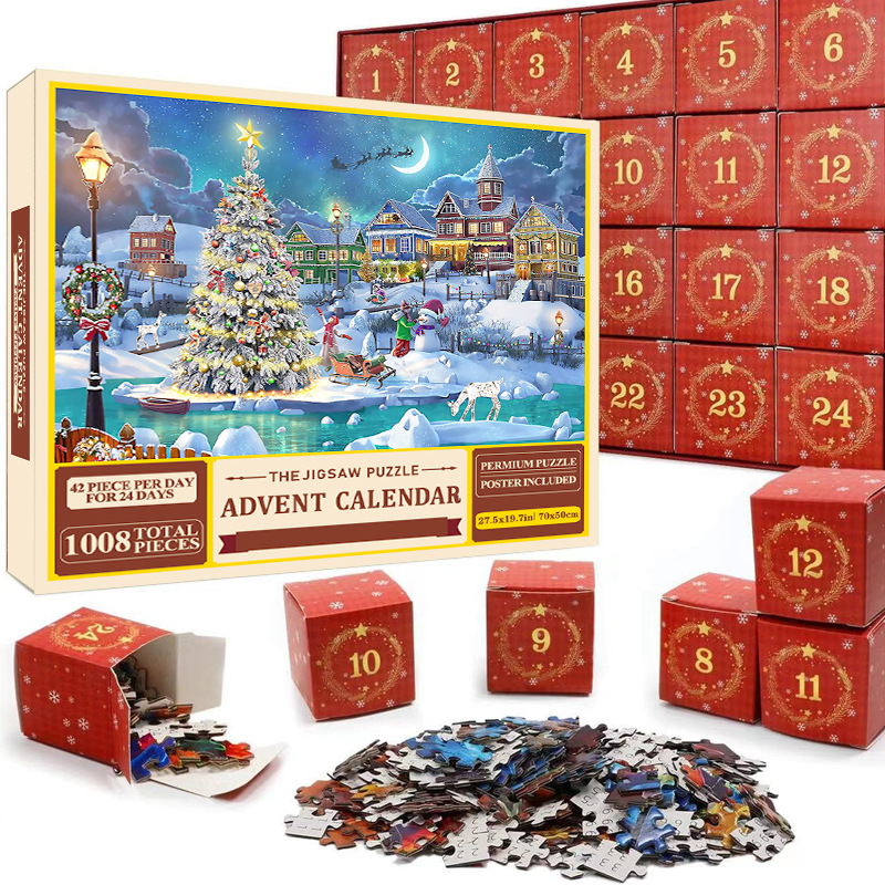 Advent Calendar Gift - クリスマスパズル アドベントカレンダー クリスマスまで24日間カウントダウン 1008ピース ジグソーパズル ブラインドギフトボックス