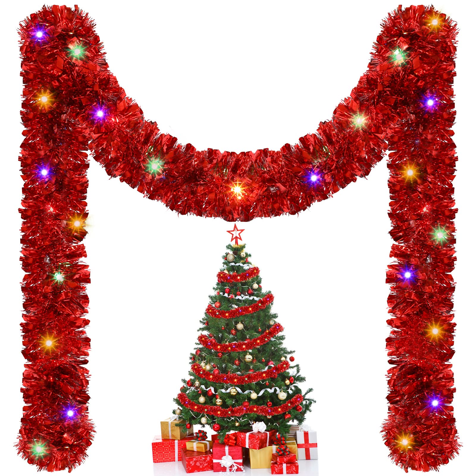 Tinsel Garland Decoration - 1/3 個 5 メートルクリスマス見掛け倒しガーランド装飾、屋内/屋外吊り下げパーティー装飾、ツリー、新年、耐久性のあるお祝い装飾