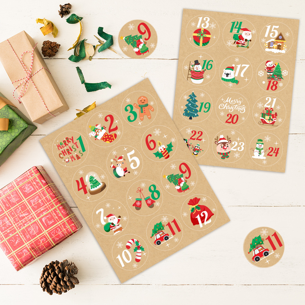 Advent Calendar Gift - 24 個クリスマスデコレーションアドベントカレンダー番号ステッカー多機能ギフト包装シール番号ステッカー家の装飾 ﻿