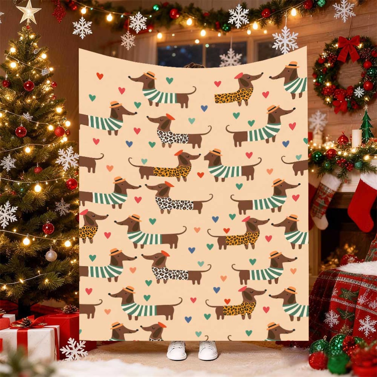 Christmas Throw Blanket - かわいいクリスマスダックスフント犬ブランケット暖かく居心地の良いソファスローブランケットホリデー子犬ルーム装飾ベッド昼寝ベッドカバーブランケット新しい