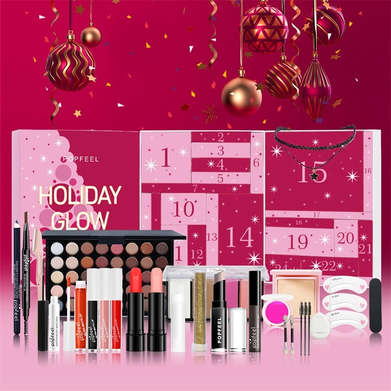 Advent Calendar Gift - クリスマスカウントダウンメイクアップセット 口紅 アイシャドウ 化粧品 24点入り ホリデービューティーアドベントカレンダー