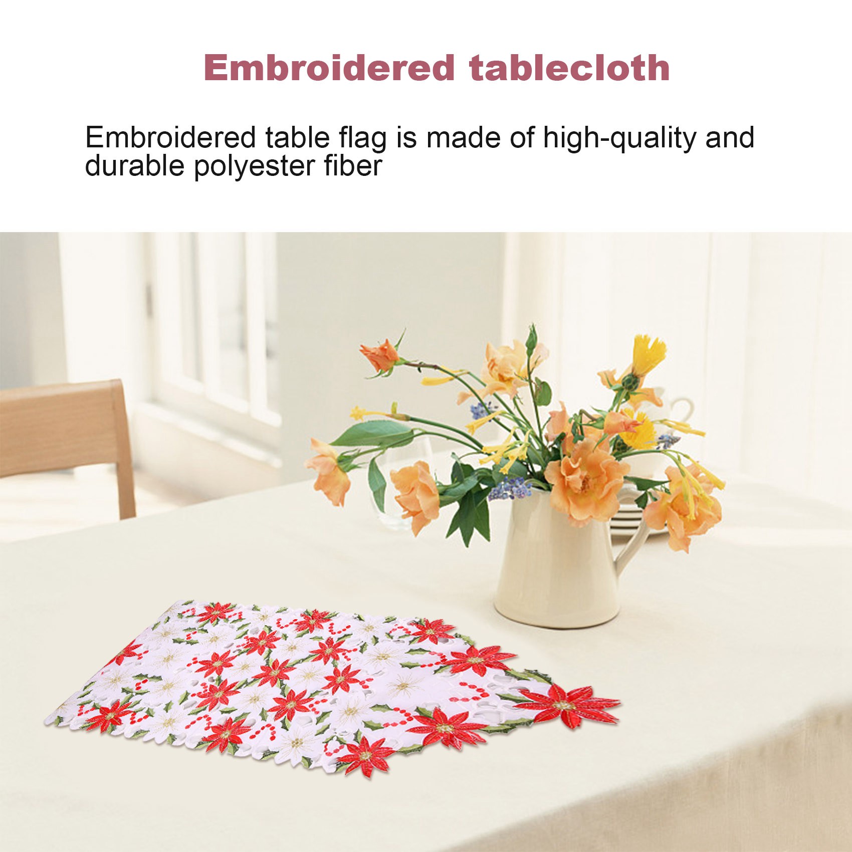 Christmas Table Runner - ホリーポインセチアクリスマス刺embroideredテーブルランナー、豪華な装飾、15x70