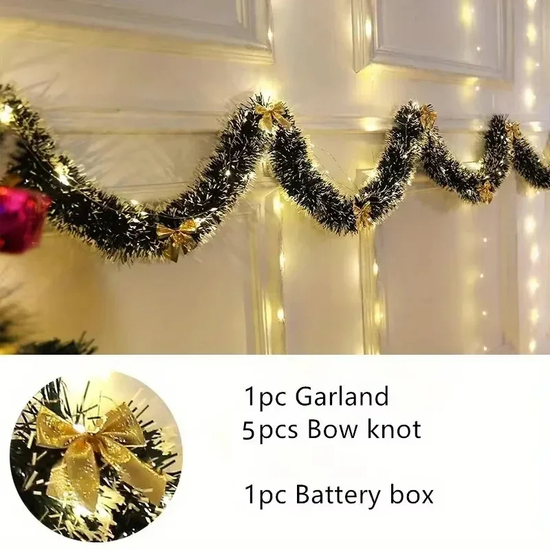 Tinsel Garland Decoration - クリスマスティンセルガーランド 人工クリスマスガーランド LEDライト付き クリスマスメタリックツイストハンギングガーランド 暖炉用 2m
