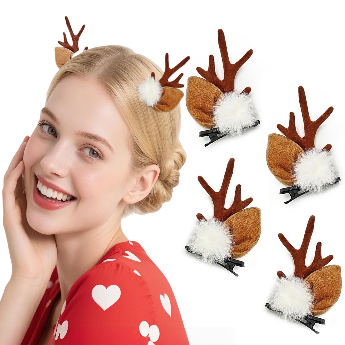 Reindeer Antlers Headband - 1/2 ペア小さな鹿の耳枝角ヘッドバンドトナカイの角ヘッドバンドクリスマスヘアアクセサリー動物のヘアクリップコスプレ