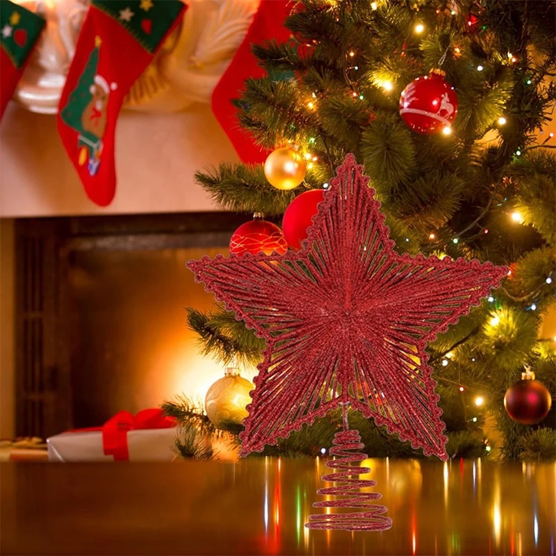 25 センチメートルレッドグリッタークリスマスツリートッパー - Star Tree Topper のレビューと価格