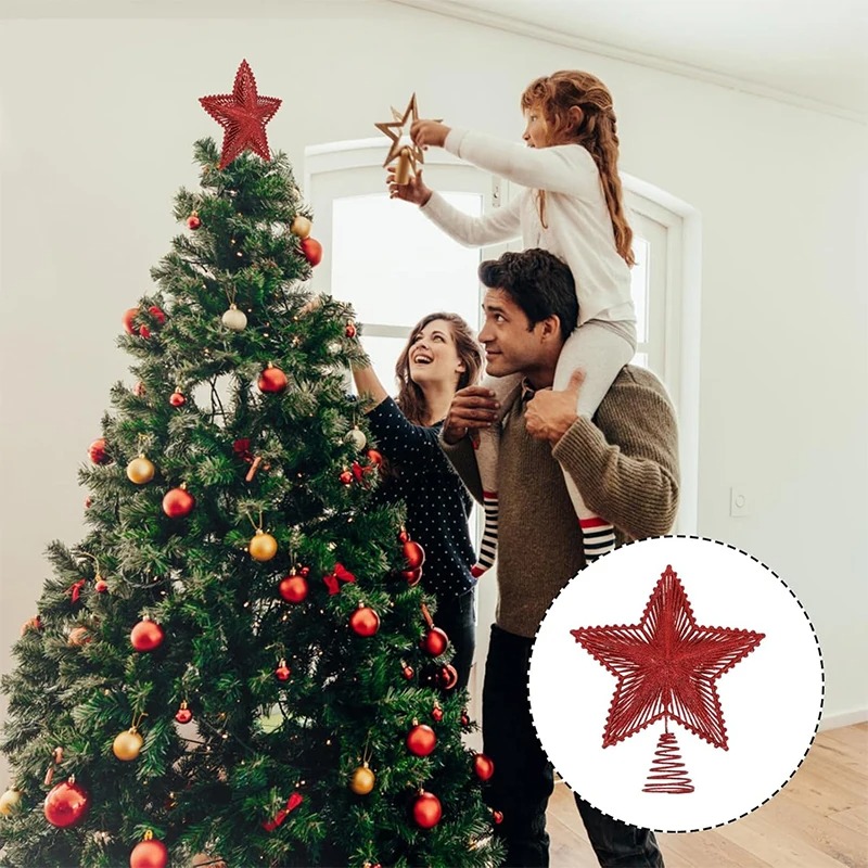 25 センチメートルレッドグリッタークリスマスツリートッパー - Star Tree Topper のレビューと価格