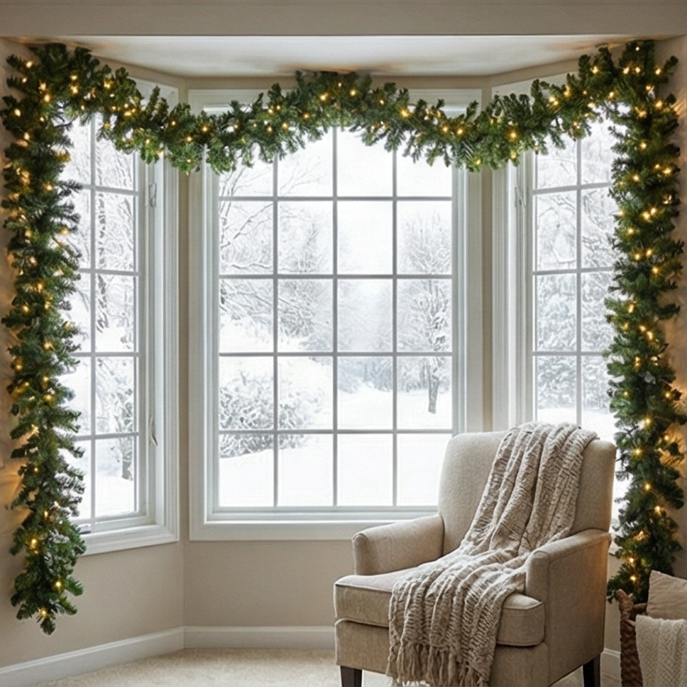 2.7M 人工グリーンクリスマスガーランドリース、LED松の - Christmas Wreath Fake のレビューと価格