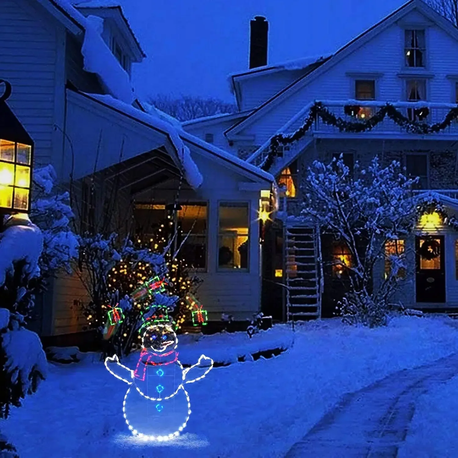 アニメーションスノーボールライトLEDグリッター雪だるまクリ - Christmas Lights Outdoor のレビューと価格