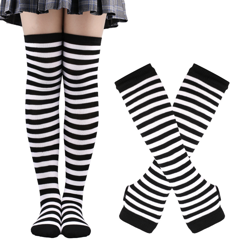 2 ペア/セット女性ゴシックパンク膝上ロングストライプ靴下ガ - Christmas Stocking Hanging のレビューと価格