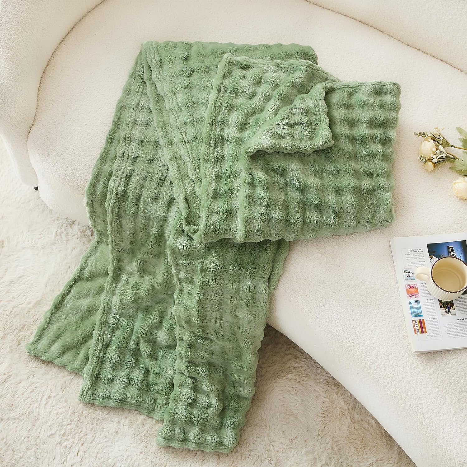 セージグリーンのバブルフリースブランケット、ソファ用、超柔ら - Christmas Throw Blanket のレビューと価格
