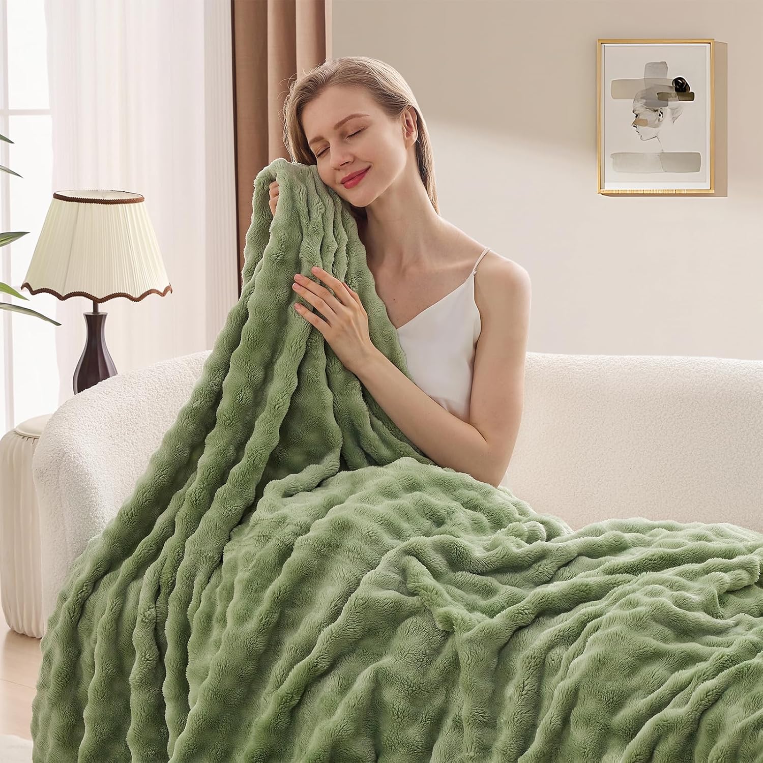 セージグリーンのバブルフリースブランケット、ソファ用、超柔ら - Christmas Throw Blanket のレビューと価格