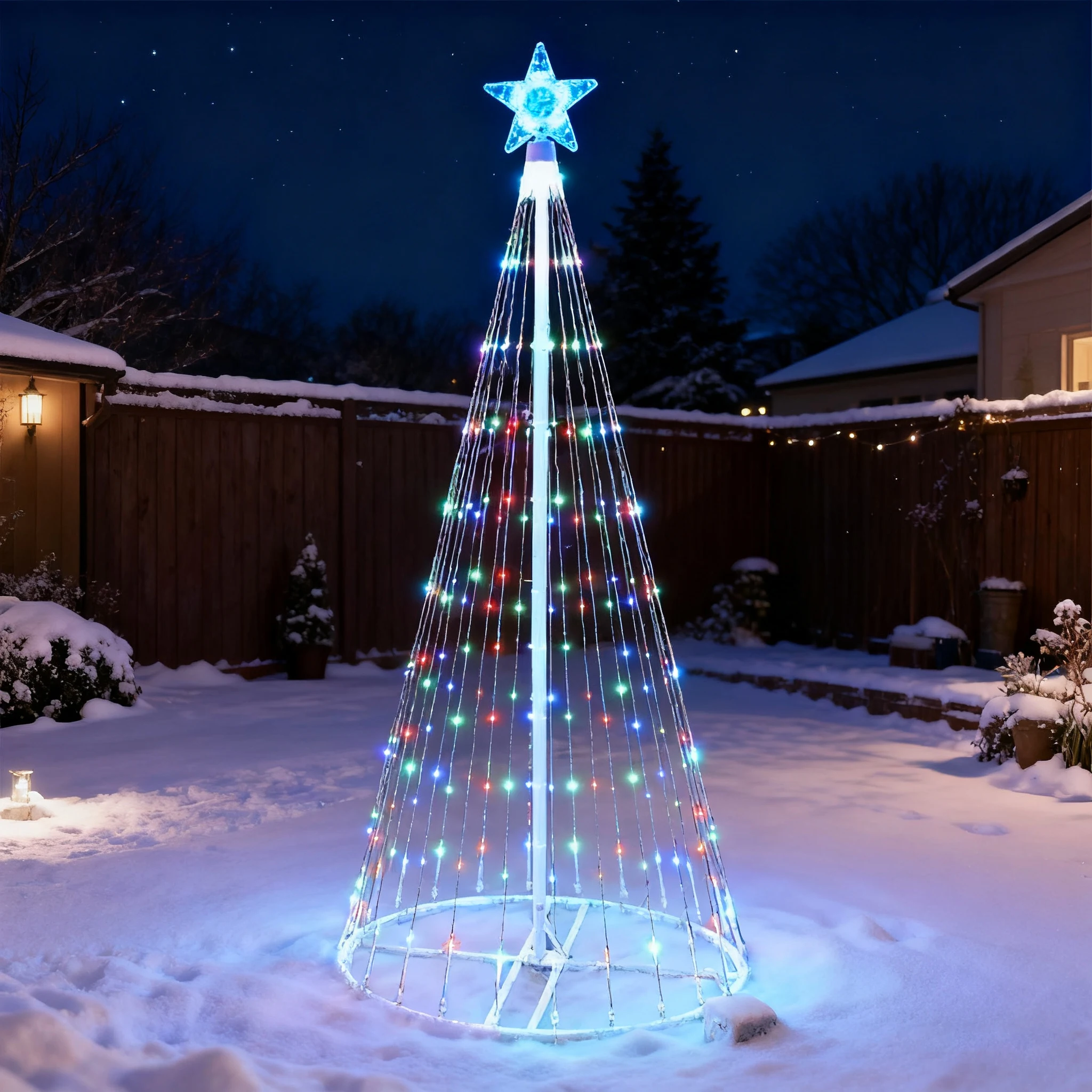 ソーラー式LED滝型ストリングライト クリスマスツリー飾り  - Star Tree Topper のレビューと価格