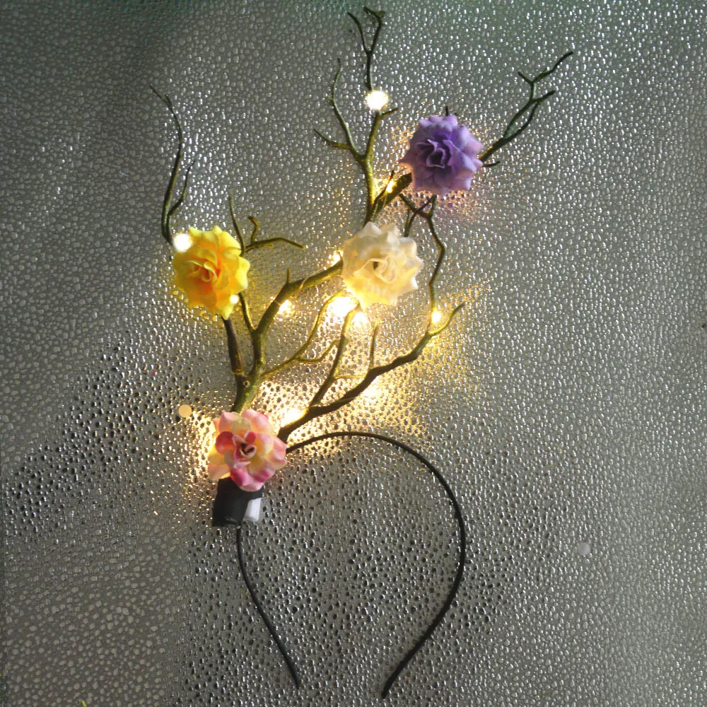 花柄のトナカイの角ヘッドバンド、光るアニマルヘアバンド、コス - Reindeer Antlers Headband のレビューと価格