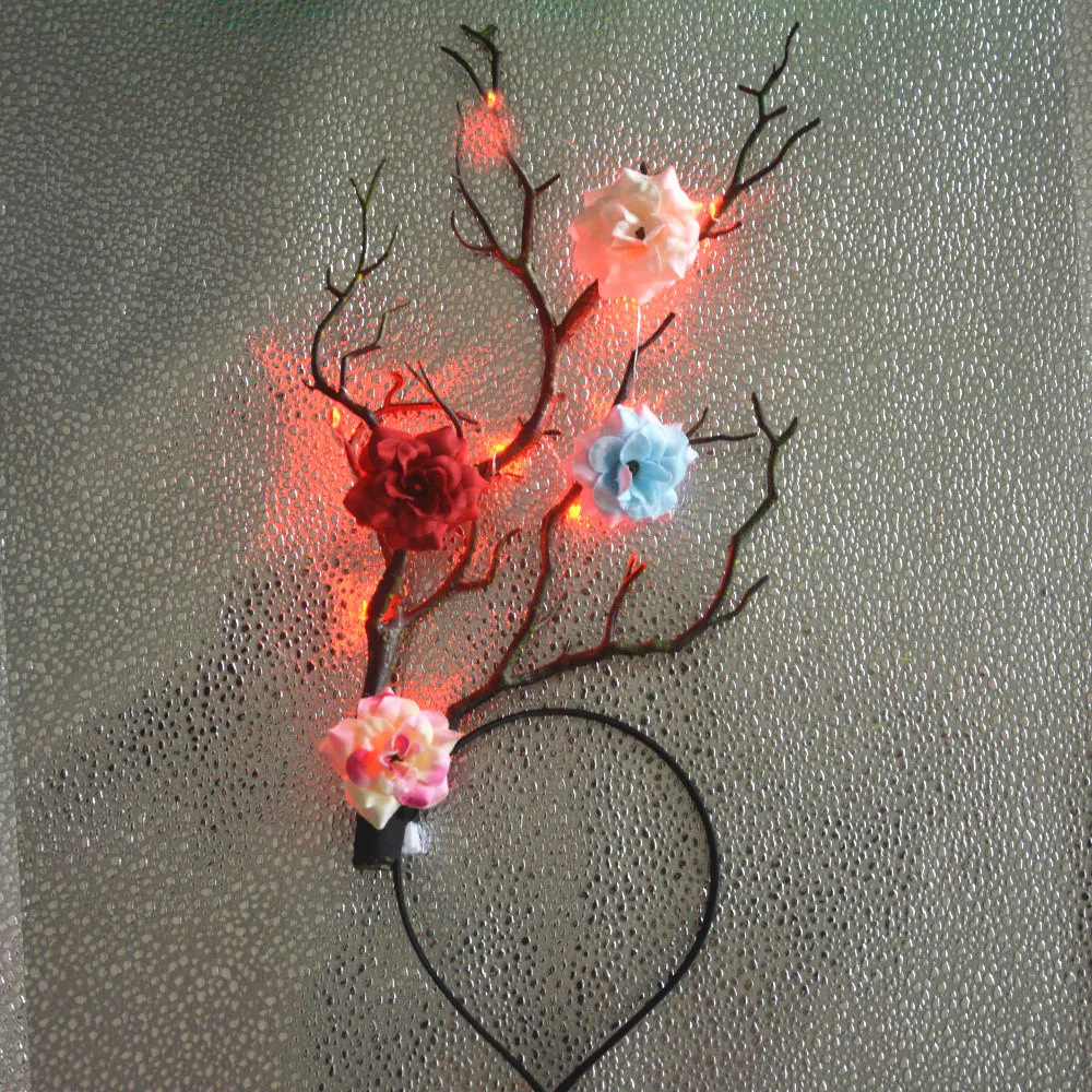 花柄のトナカイの角ヘッドバンド、光るアニマルヘアバンド、コス - Reindeer Antlers Headband のレビューと価格