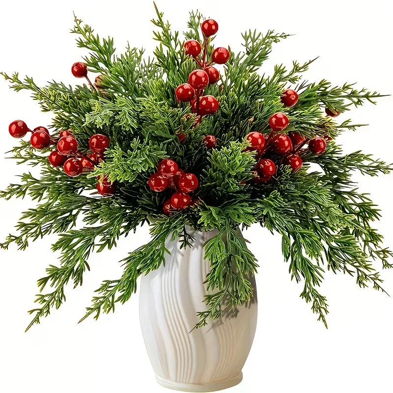 2026年新作人工松の枝、赤いヒイラギの実付き、DIYクリス - Christmas Tree Artificial のレビューと価格