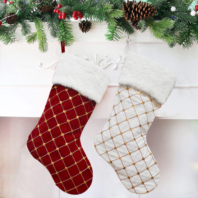 クリスマスストッキング ソフトフェイクファー チェック柄 暖 - Christmas Stocking Hanging のレビューと価格