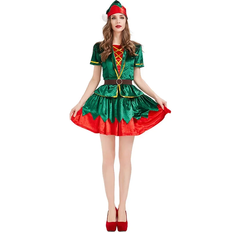女性クリスマスグリーンエルフコスチュームサンタクロースクリス - Elf Costume Christmas のレビューと価格