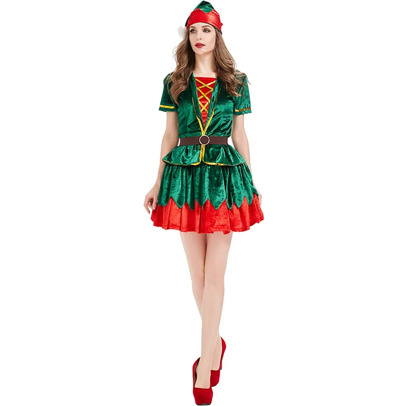 女性クリスマスグリーンエルフコスチュームサンタクロースクリス - Elf Costume Christmas のレビューと価格