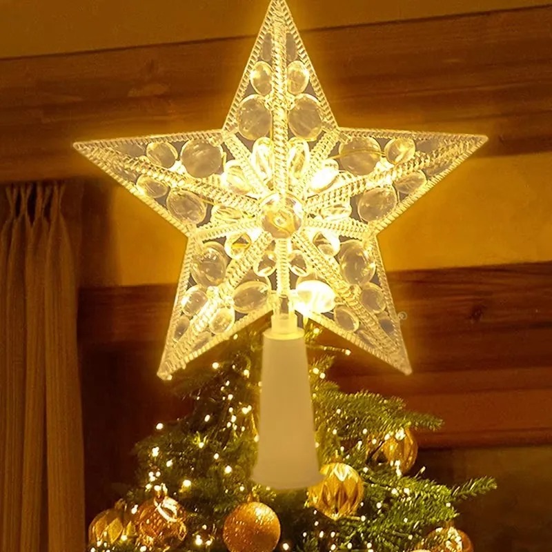 LEDライト付きの透明な五芒星の装飾,クリスマスツリーの装飾 - Star Tree Topper のレビューと価格