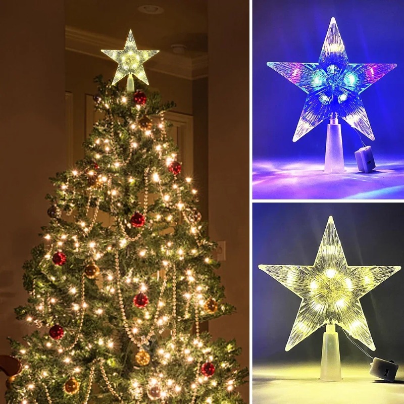 LEDライト付きの透明な五芒星の装飾,クリスマスツリーの装飾 - Star Tree Topper のレビューと価格