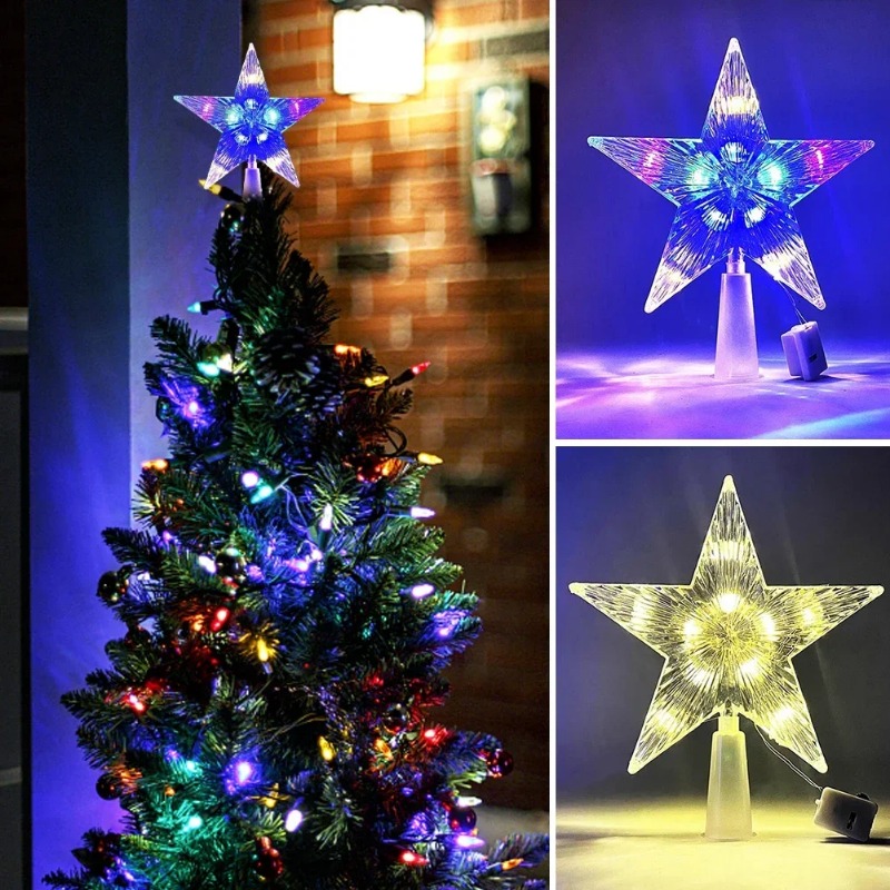 LEDライト付きの透明な五芒星の装飾,クリスマスツリーの装飾 - Star Tree Topper のレビューと価格