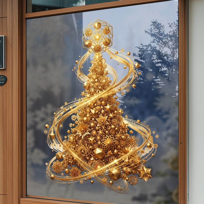金色のクリスマスツリー窓飾り エレガントなクリスマスステッカ - Snowflake Window Decal のレビューと価格