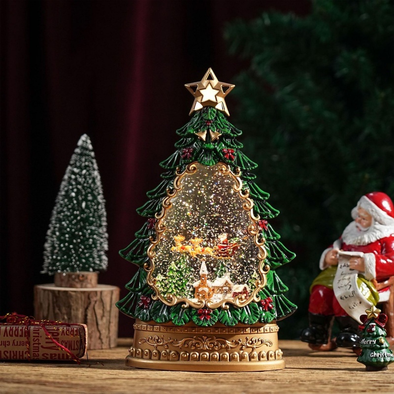 スノーグローブオルゴール クリスマスサンタツリー飾り ライト - Snow Globe Musical のレビューと価格