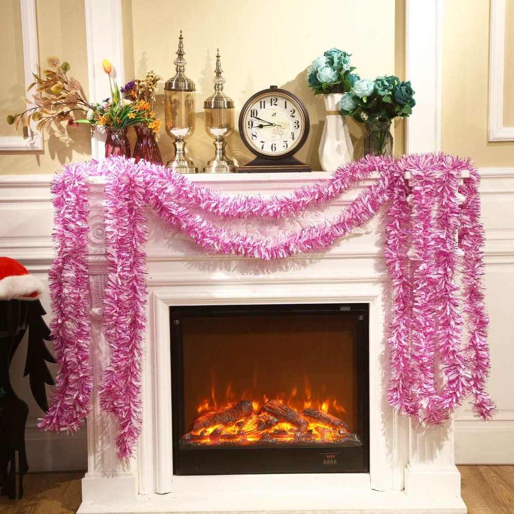 6ピースのバレンタインデー用ティンセルガーランド、ピンクと白 - Tinsel Garland Decoration のレビューと価格