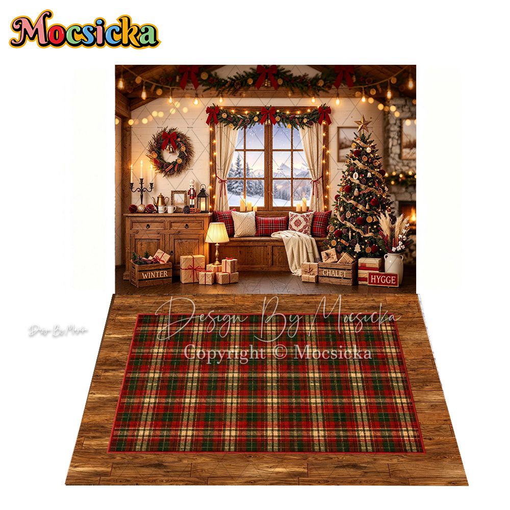 モシッカ レトロキャビン クリスマスルーム背景 写真撮影用  - Christmas Throw Blanket のレビューと価格