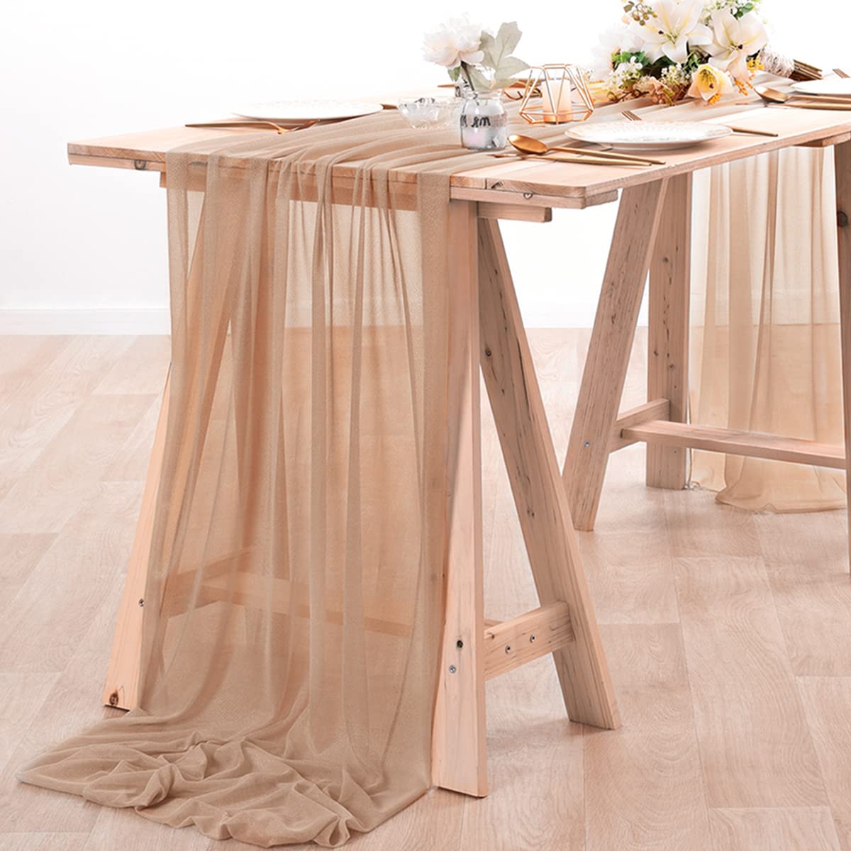 シフォンテーブルランナーヌード薄手の生地シルクウェディングア - Christmas Table Runner のレビューと価格