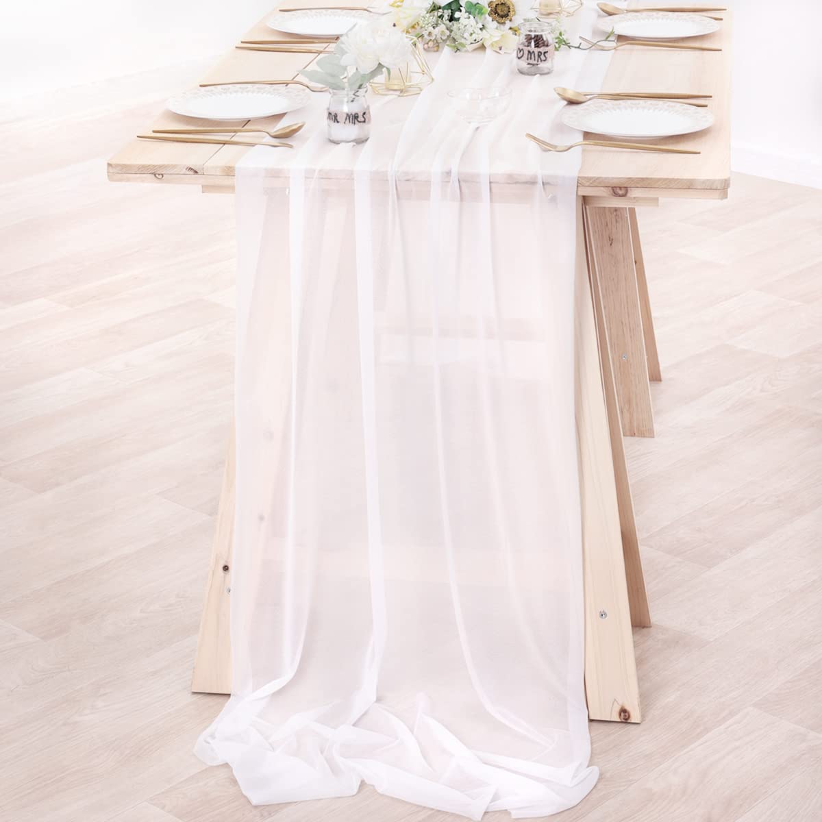 シフォンテーブルランナーヌード薄手の生地シルクウェディングア - Christmas Table Runner のレビューと価格