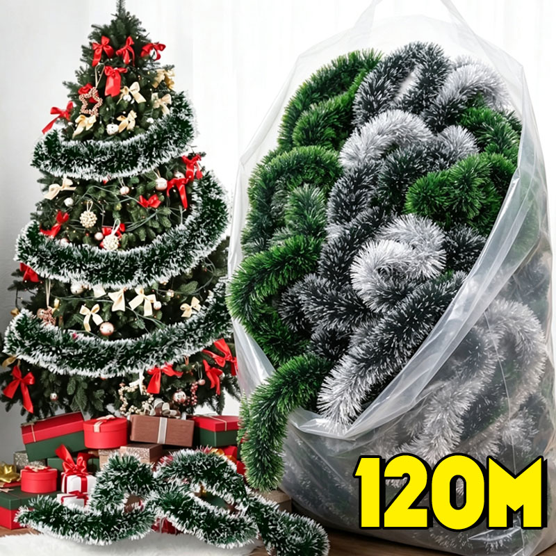 グリーンホワイトスノークリスマスティンセルガーランドデコレー - Tinsel Garland Decoration のレビューと価格